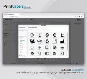 Clip-art galerij in PrintLabels.Online met keurmerken, pictogrammen, logo’s en andere grafische elementen voor labelontwerpen